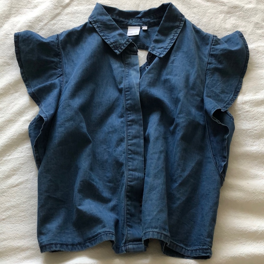 Frill denim sleeve top